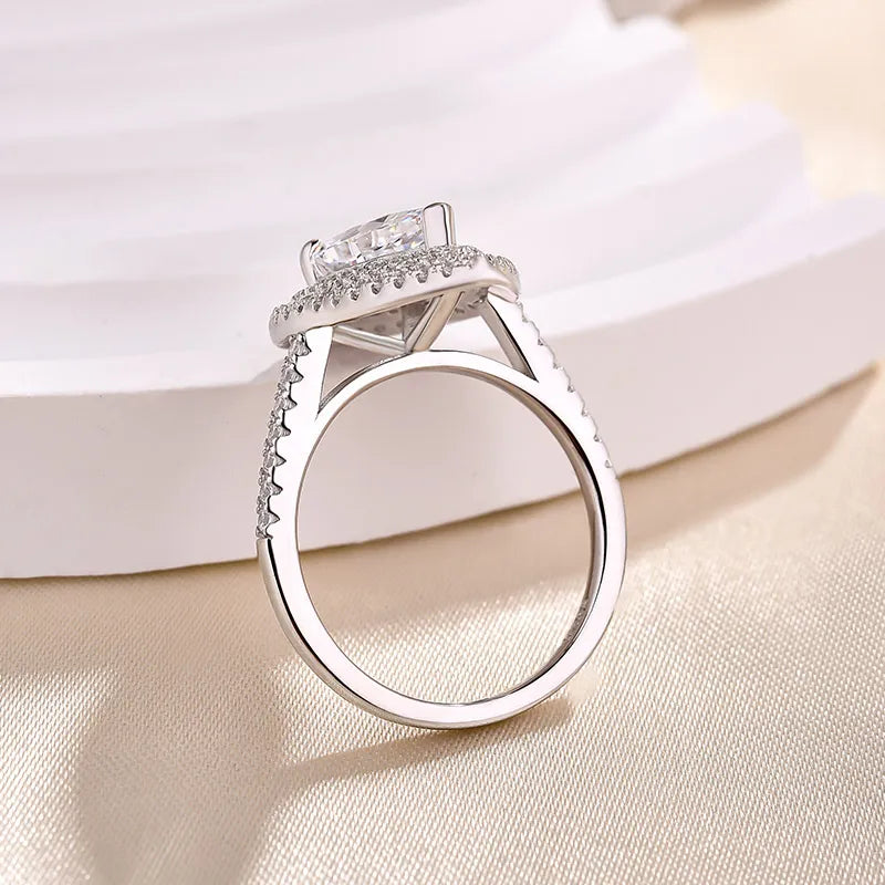 White Gold Plated Pear Cut Simulated Diamond Ring with Double Halo