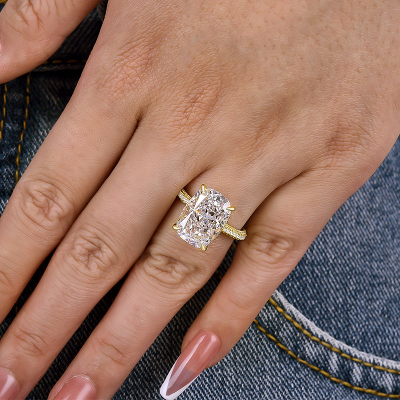 9 Carat Cushion Cut Simulated Diamond Ring in White Gold or Gold