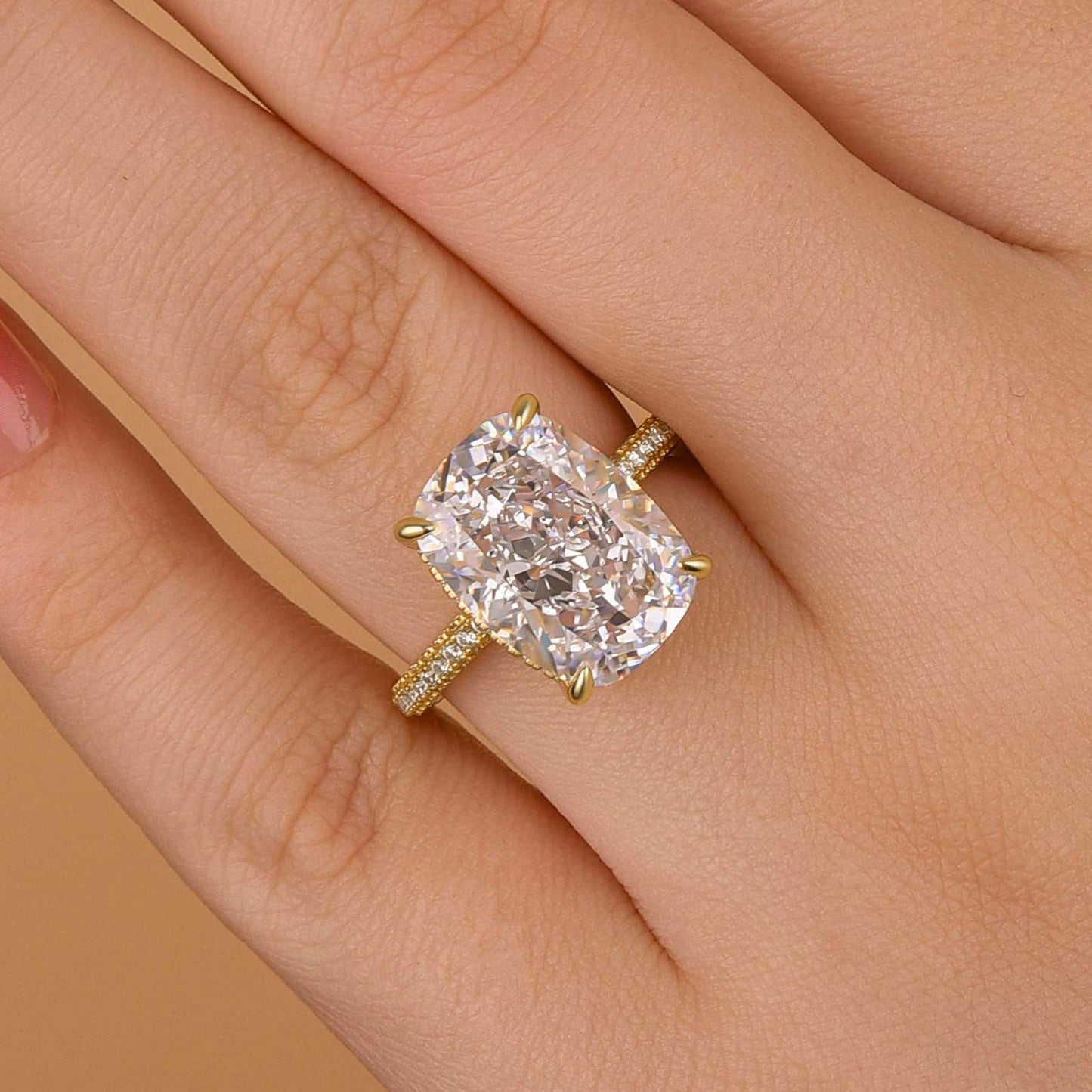 9 Carat Cushion Cut Simulated Diamond Ring in White Gold or Gold