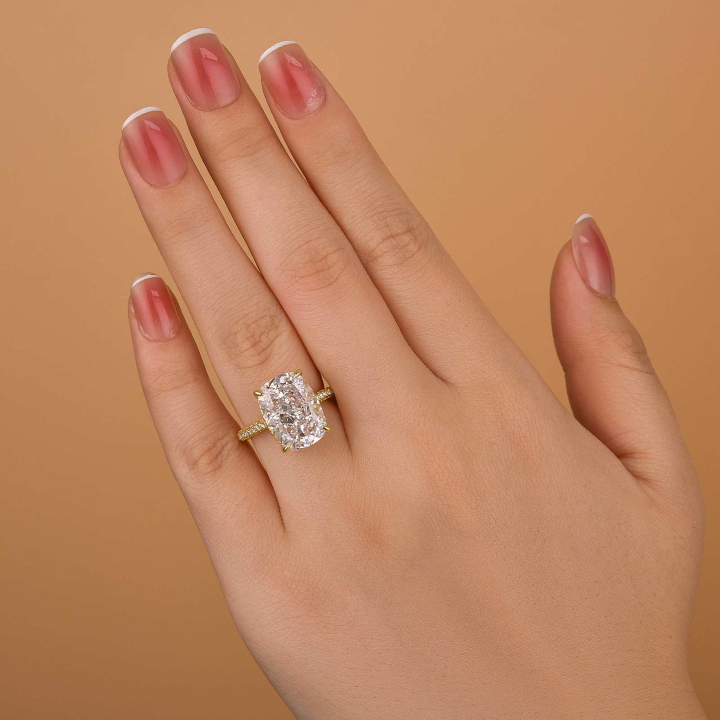 9 Carat Cushion Cut Simulated Diamond Ring in White Gold or Gold