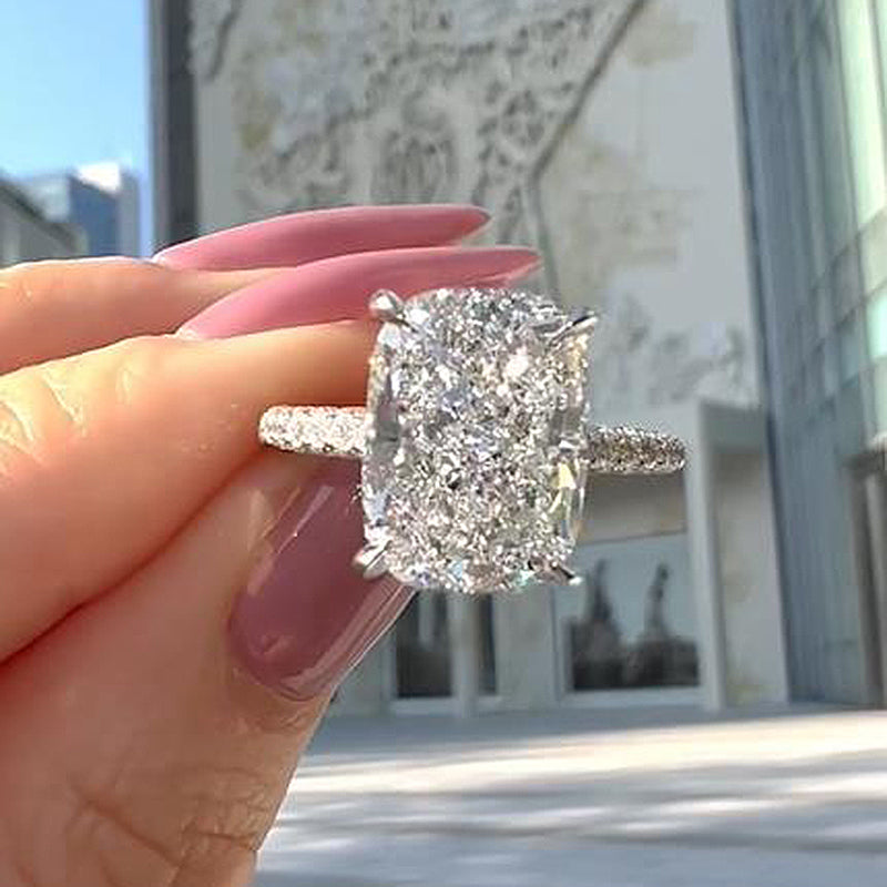 9 Carat Cushion Cut Simulated Diamond Ring in White Gold or Gold