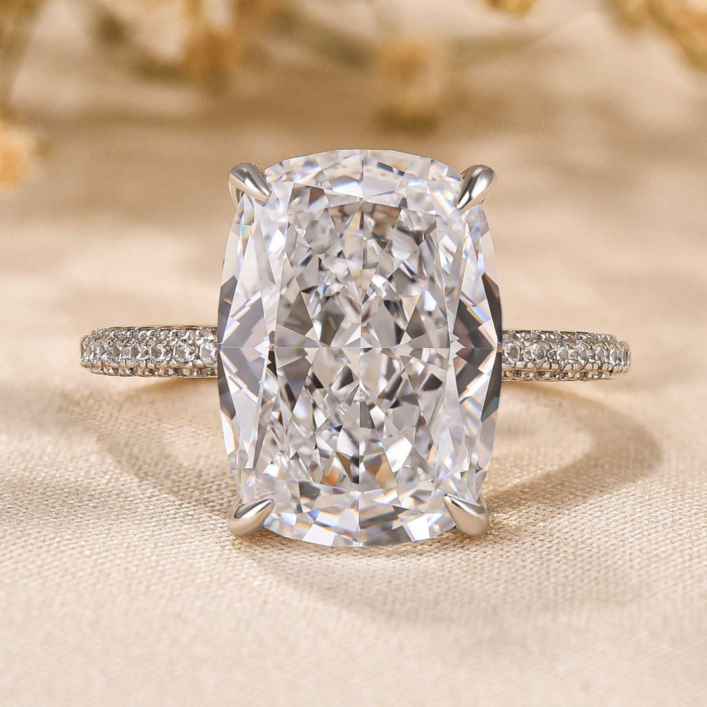 9 Carat Cushion Cut Simulated Diamond Ring in White Gold or Gold