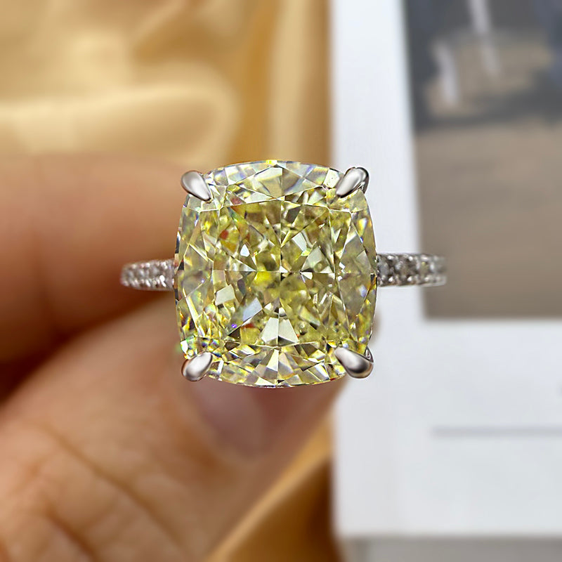 3.5Ct Cushion Cut Light Goose Yellow Sona Diamond Engagement Ring