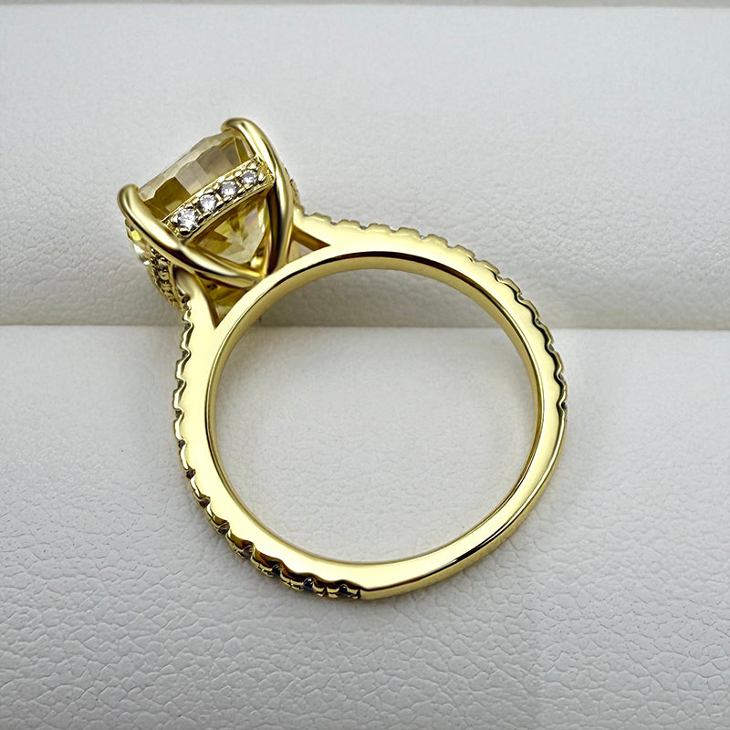 3.5Ct Cushion Cut Light Goose Yellow Sona Diamond Engagement Ring