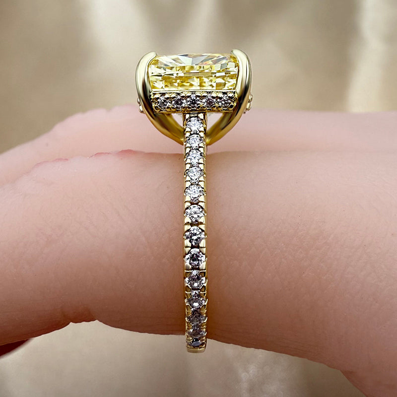3.5Ct Cushion Cut Light Goose Yellow Sona Diamond Engagement Ring