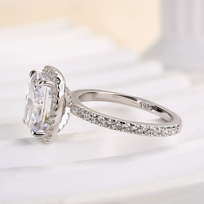 4.0 Carat Cushion Cut Simulated Diamond Ring in White Gold Plated Silver