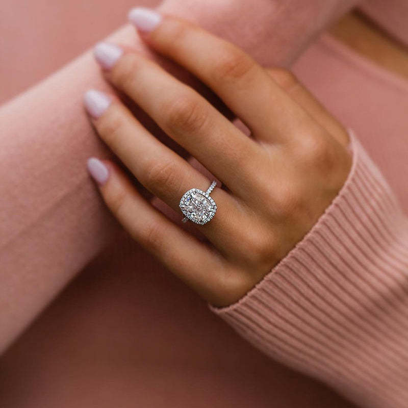 4.0 Carat Cushion Cut Simulated Diamond Ring in White Gold Plated Silver