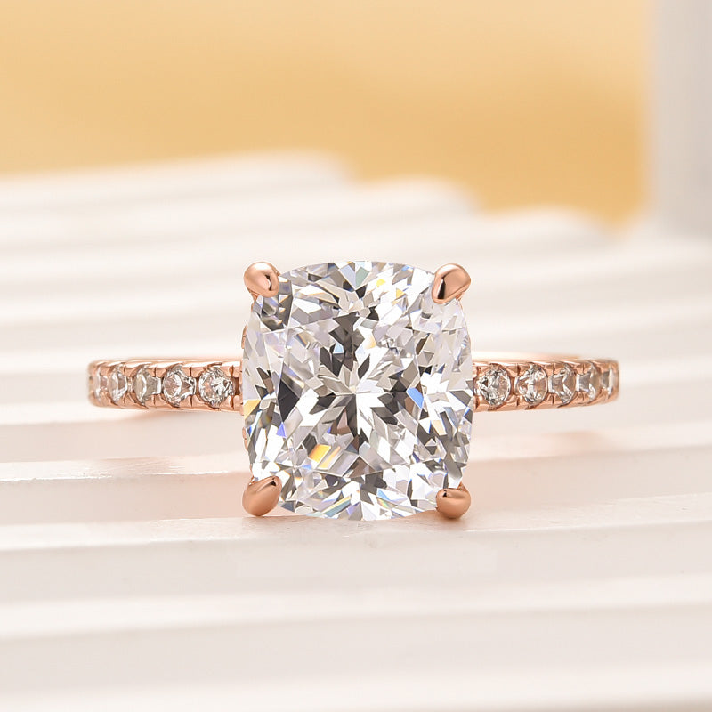 6.5ct White Gold Cushion Simulated Diamond Ring, Elegant & Timeless