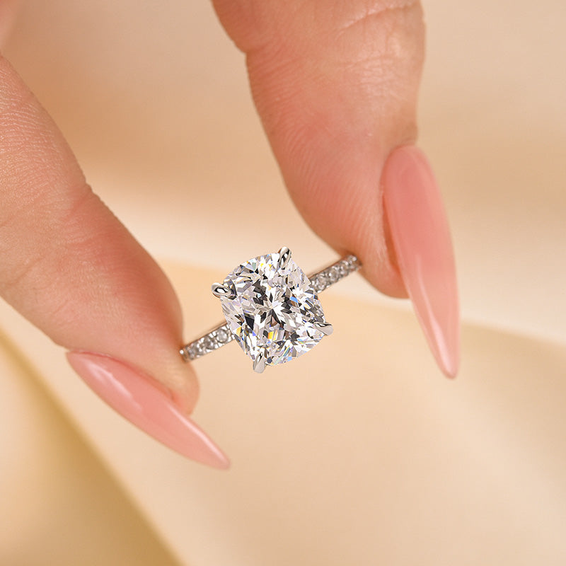 6.5ct White Gold Cushion Simulated Diamond Ring, Elegant & Timeless