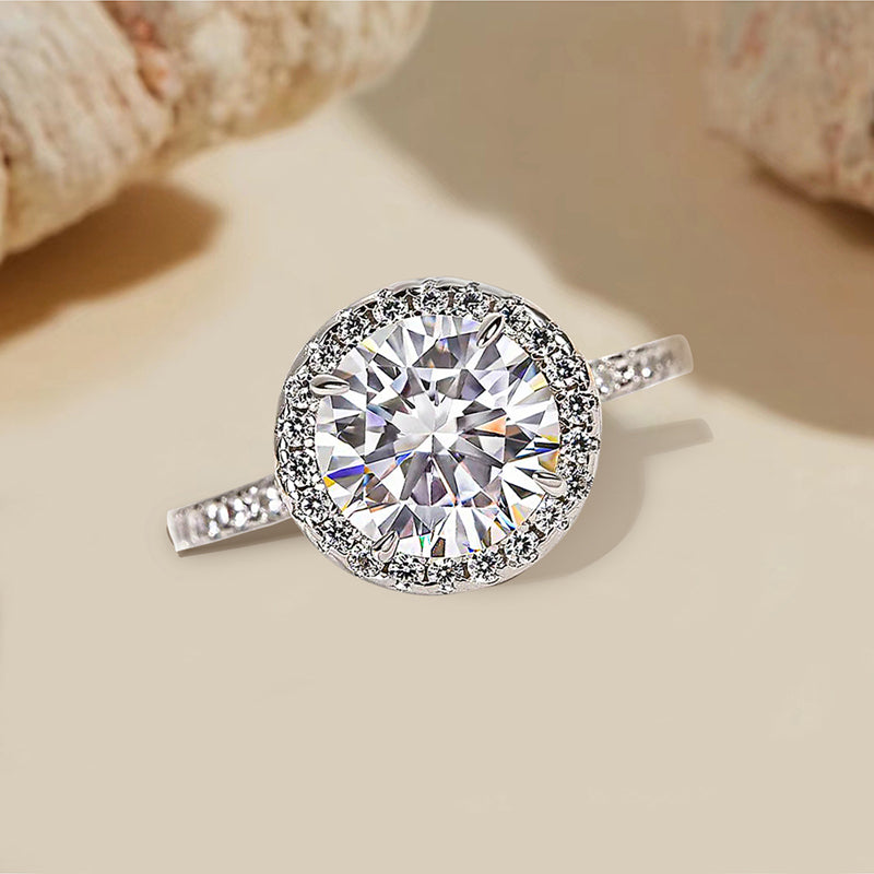 2.0Ct Round Sona Diamond White Gold Ring with Side Half-Halo
