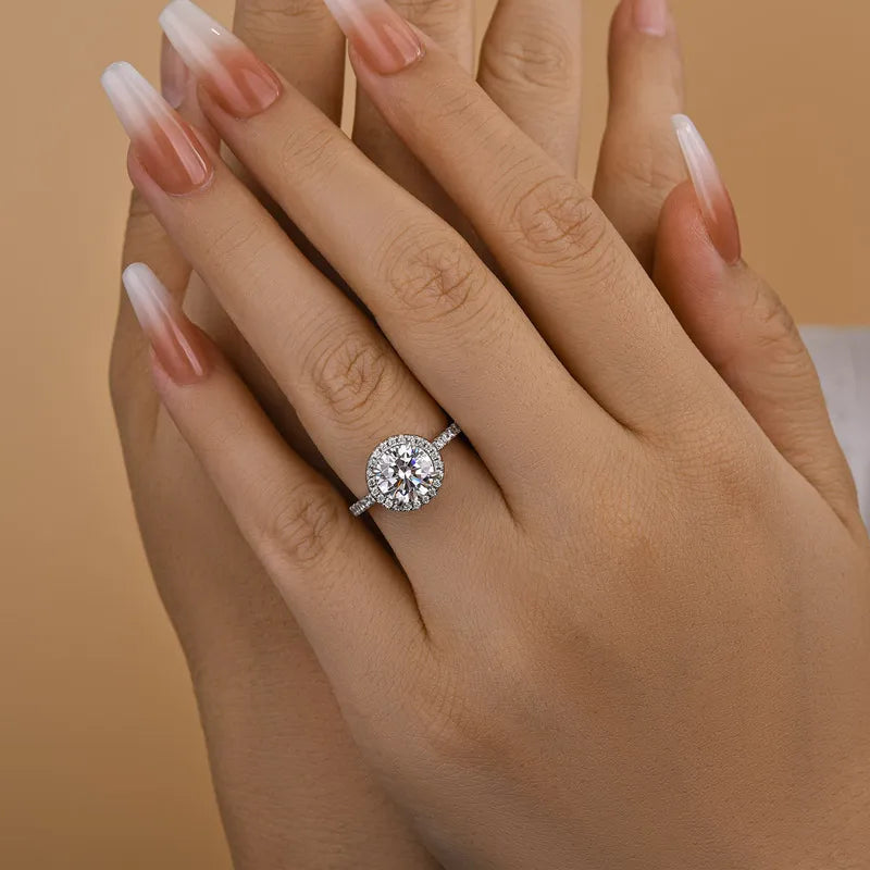 2.0Ct Round Sona Diamond White Gold Ring with Side Half-Halo