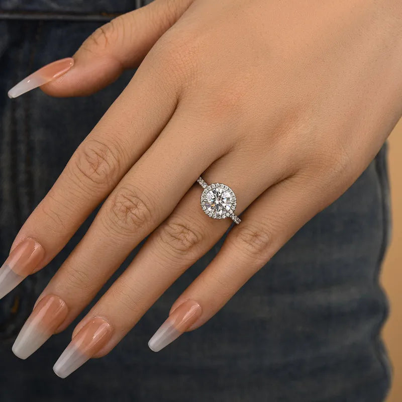 2.0Ct Round Sona Diamond White Gold Ring with Side Half-Halo