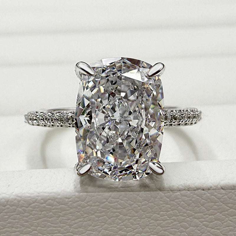 Bright Crushed Ice Cushion Cut Engagement Ring For Women In Sterling Silver