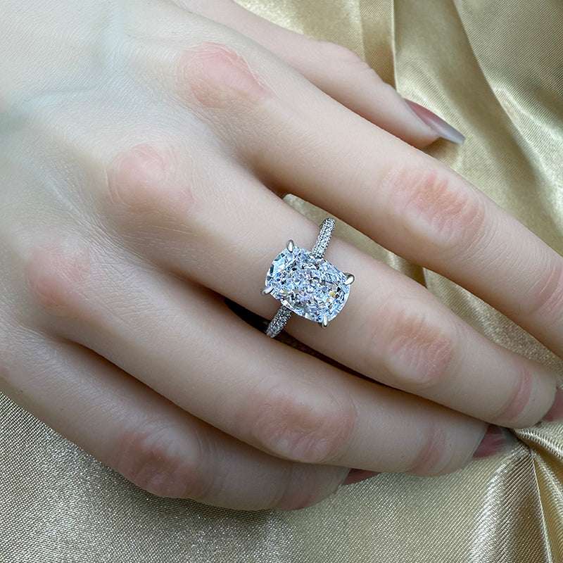 Bright Crushed Ice Cushion Cut Engagement Ring For Women In Sterling Silver
