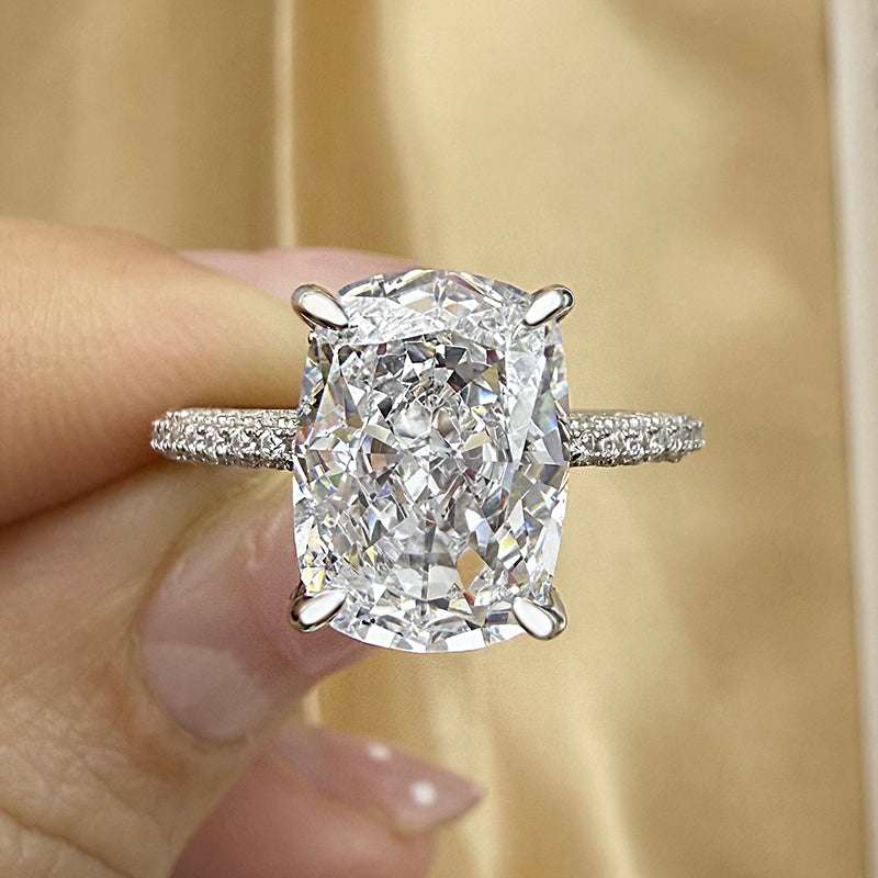 Bright Crushed Ice Cushion Cut Engagement Ring For Women In Sterling Silver