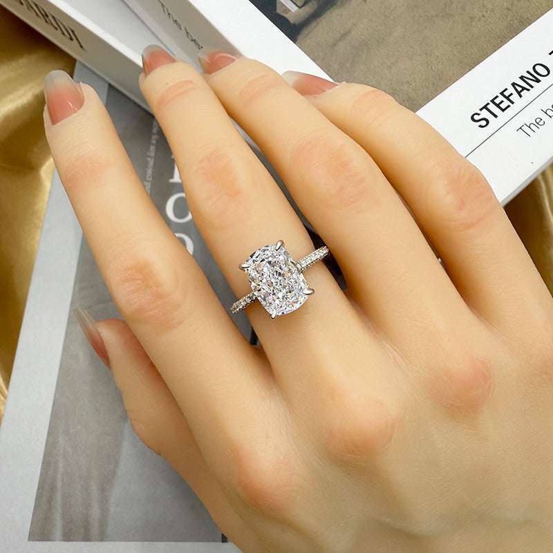 Bright Crushed Ice Cushion Cut Engagement Ring For Women In Sterling Silver