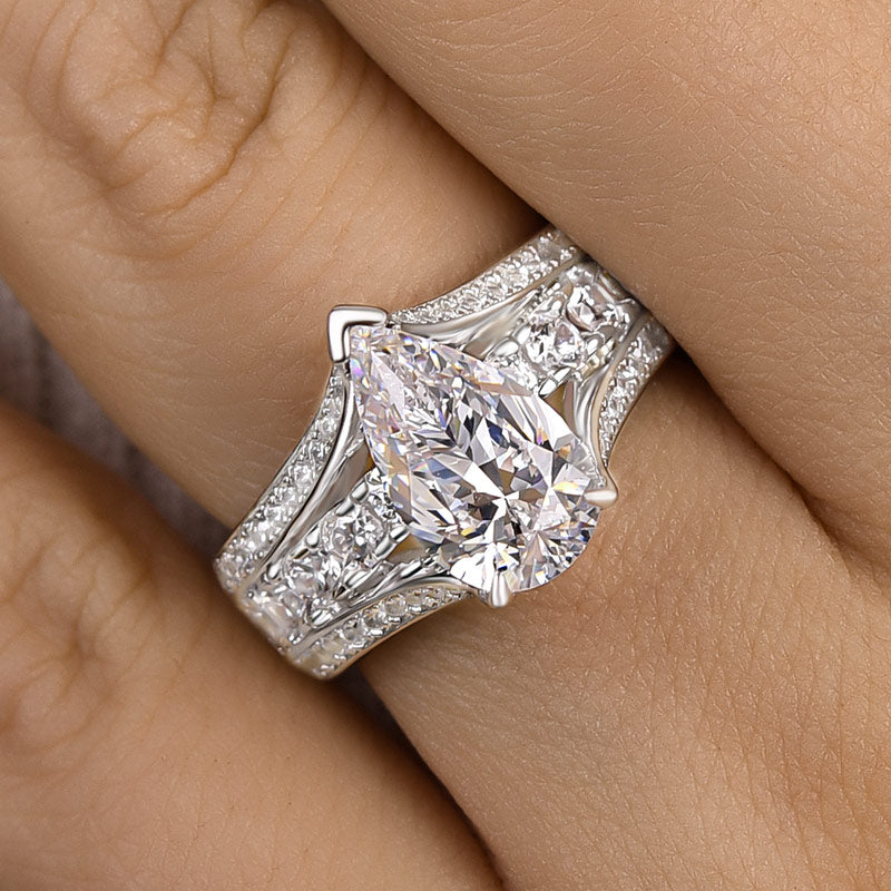 2.8ct White Gold Pear Cut Simulated Diamond Double Band Ring
