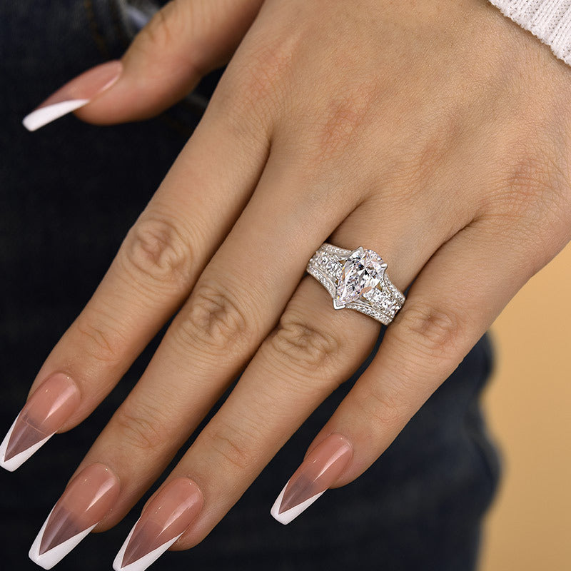 2.8ct White Gold Pear Cut Simulated Diamond Double Band Ring