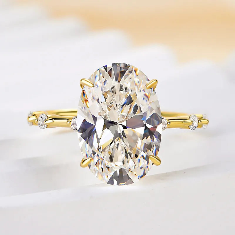 4.0Ct Oval Sona Diamond Gold Ring with Side Stone Detailing