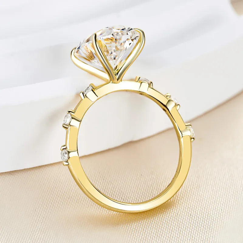 4.0Ct Oval Sona Diamond Gold Ring with Side Stone Detailing