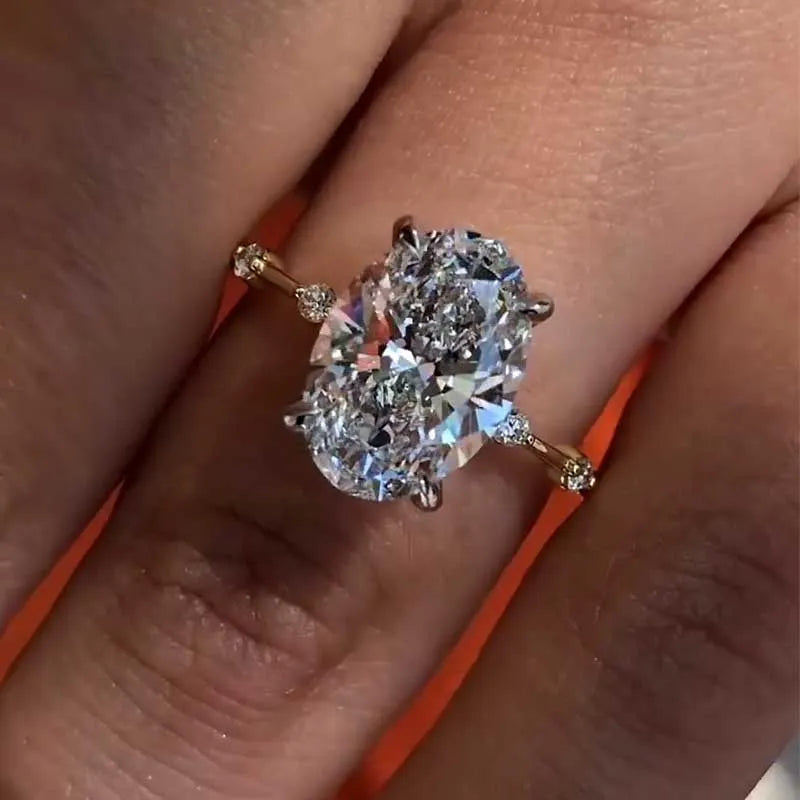 4.0Ct Oval Sona Diamond Gold Ring with Side Stone Detailing