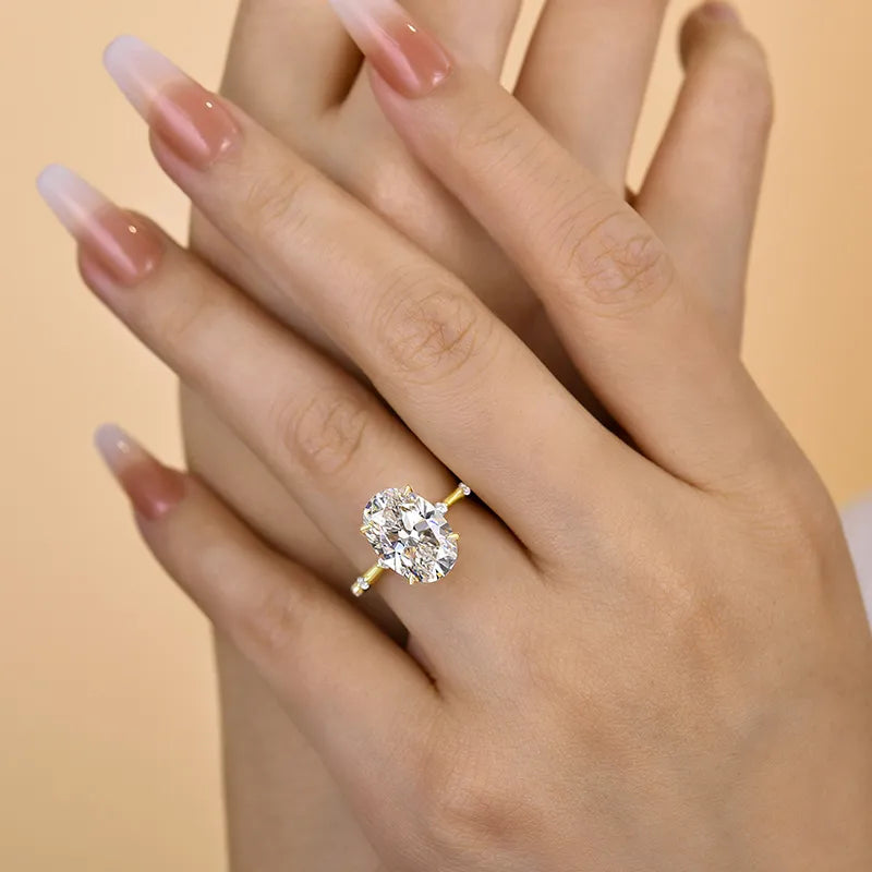 4.0Ct Oval Sona Diamond Gold Ring with Side Stone Detailing
