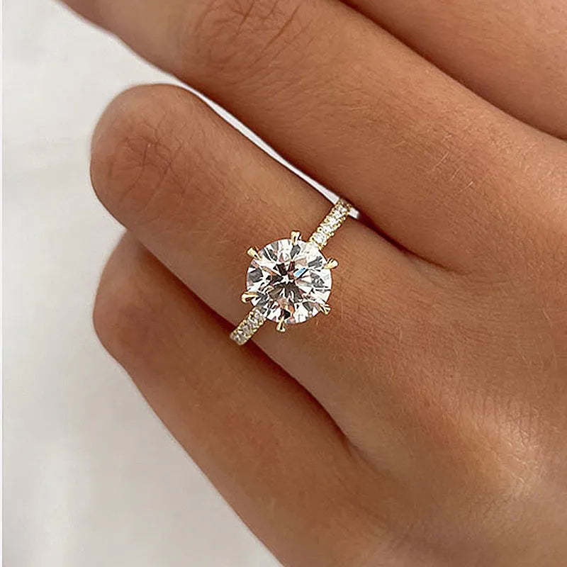 0.9ct White Gold & Gold Round Simulated Diamond Ring, 6 Prongs