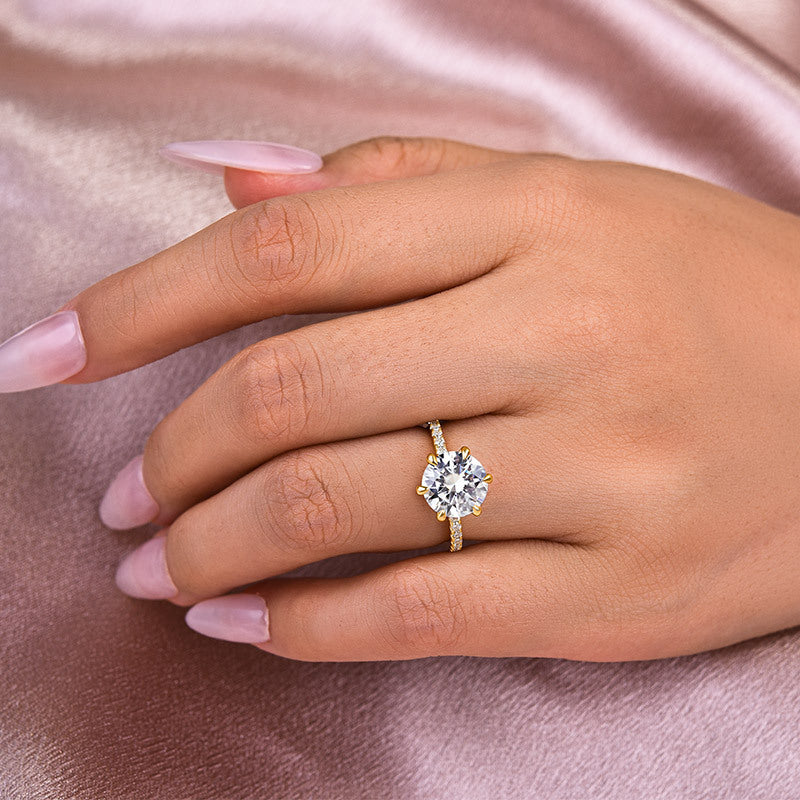 0.9ct White Gold & Gold Round Simulated Diamond Ring, 6 Prongs