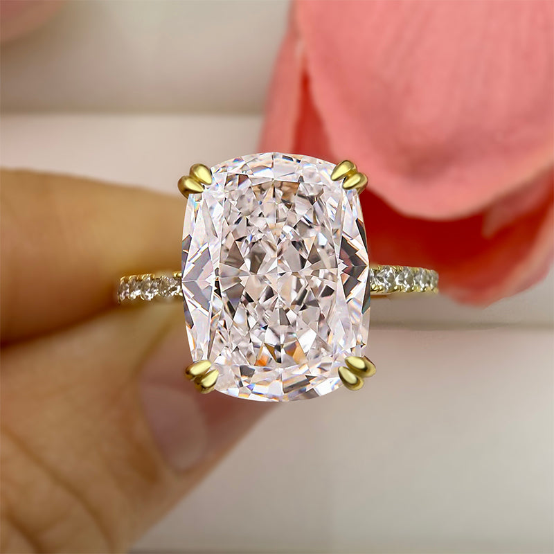 6.5ct White Gold & Gold Cushion Simulated Diamond Ring, Double Prongs