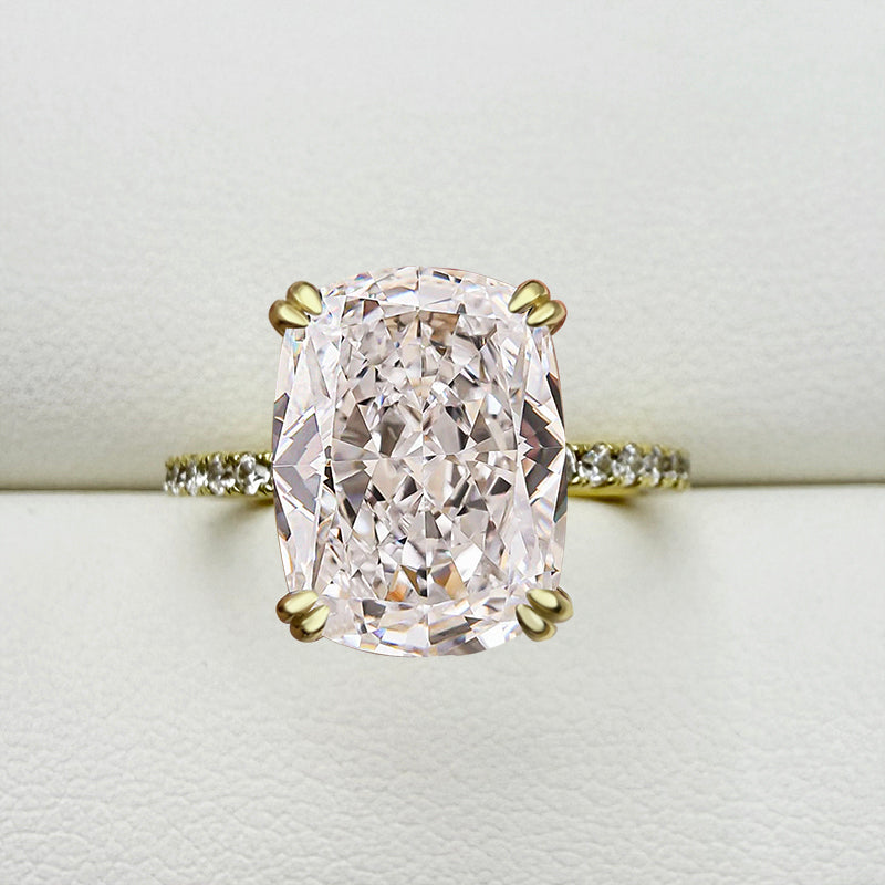 6.5ct White Gold & Gold Cushion Simulated Diamond Ring, Double Prongs