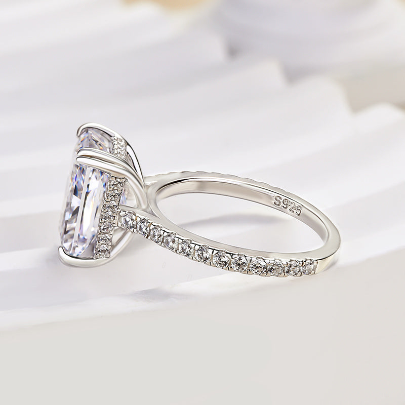 8.0ct Gold Cushion Simulated Diamond Ring, Double Prongs & Half Band