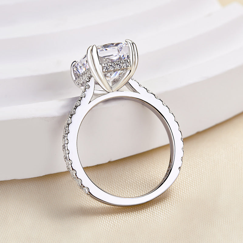 8.0ct Gold Cushion Simulated Diamond Ring, Double Prongs & Half Band