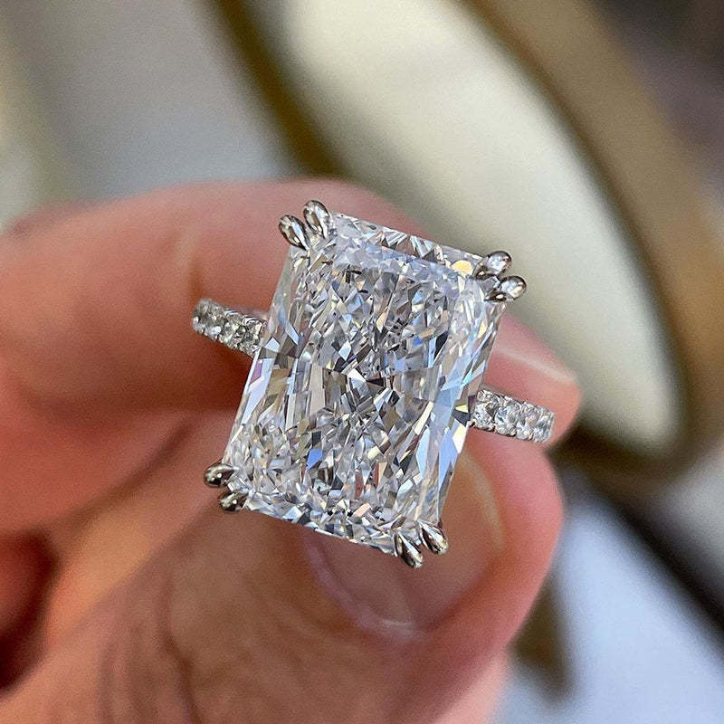 8.0ct Gold Cushion Simulated Diamond Ring, Double Prongs & Half Band