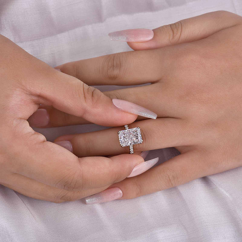 8.0ct Gold Cushion Simulated Diamond Ring, Double Prongs & Half Band