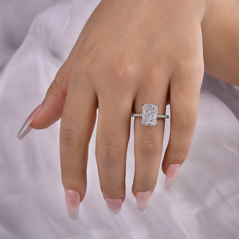8.0ct Gold Cushion Simulated Diamond Ring, Double Prongs & Half Band