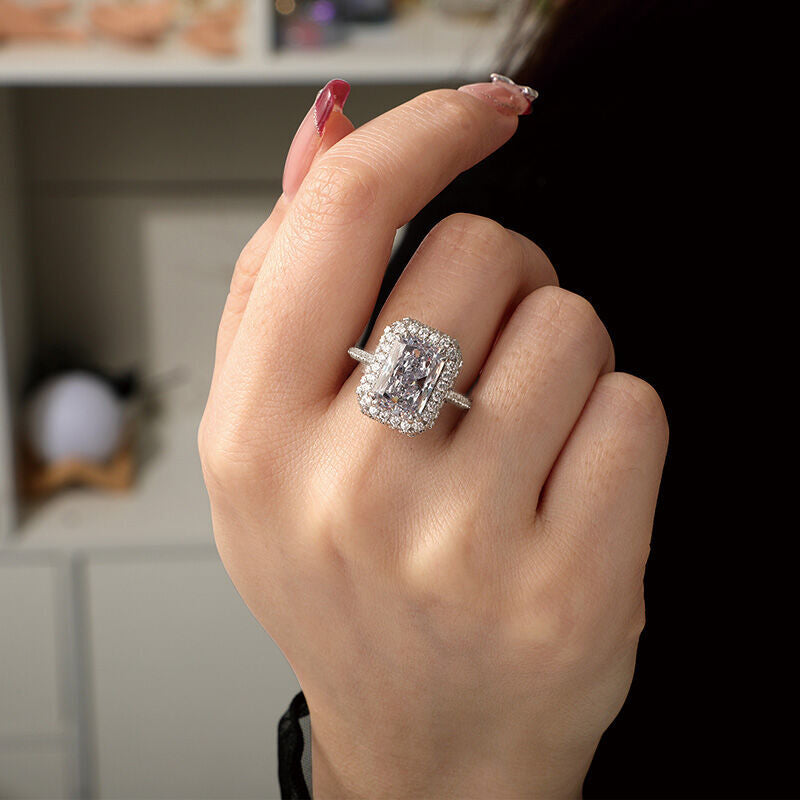 Elegant Radiant Cut Simulated Diamond Ring in White Gold Plated Silver