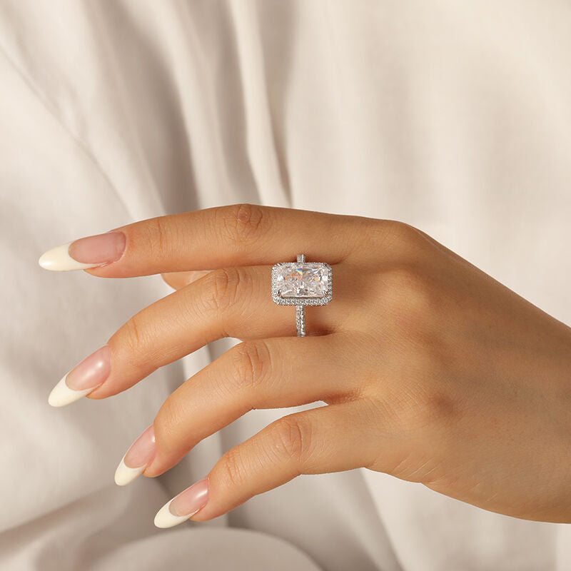 Elegant Radiant Cut Simulated Diamond Ring in White Gold Plated Silver