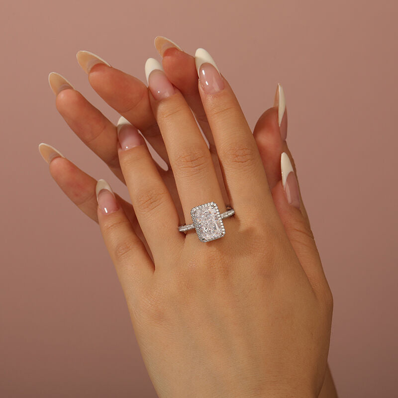Elegant Radiant Cut Simulated Diamond Ring in White Gold Plated Silver