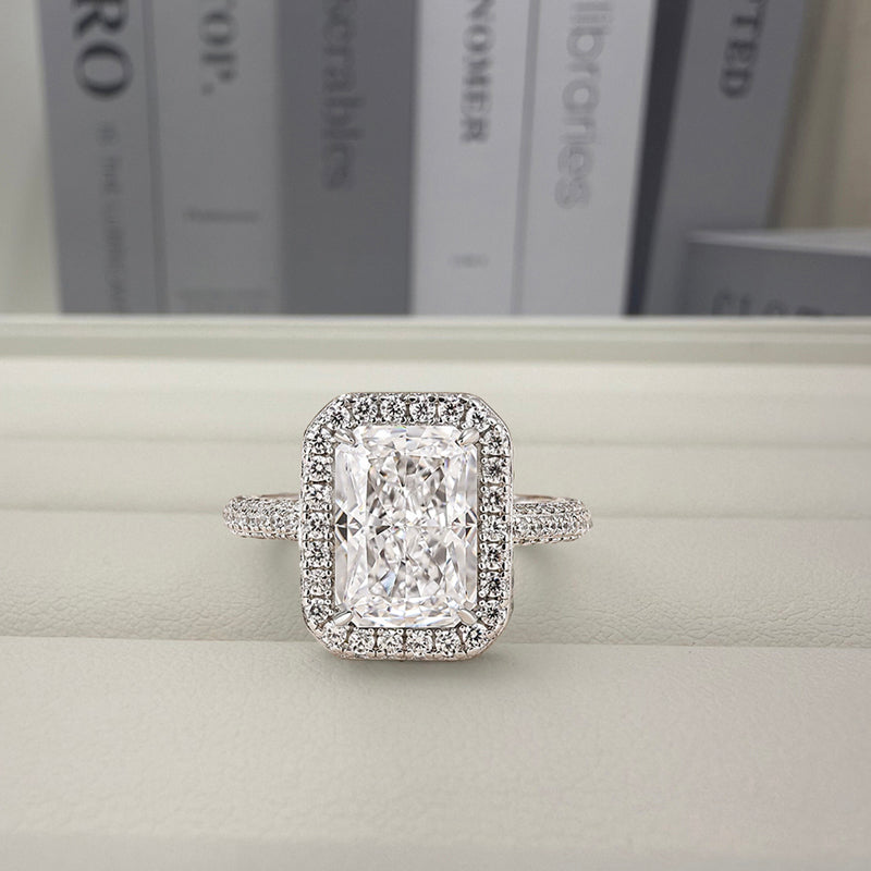 Elegant Radiant Cut Simulated Diamond Ring in White Gold Plated Silver