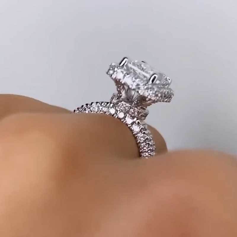 Elegant Radiant Cut Simulated Diamond Ring in White Gold Plated Silver