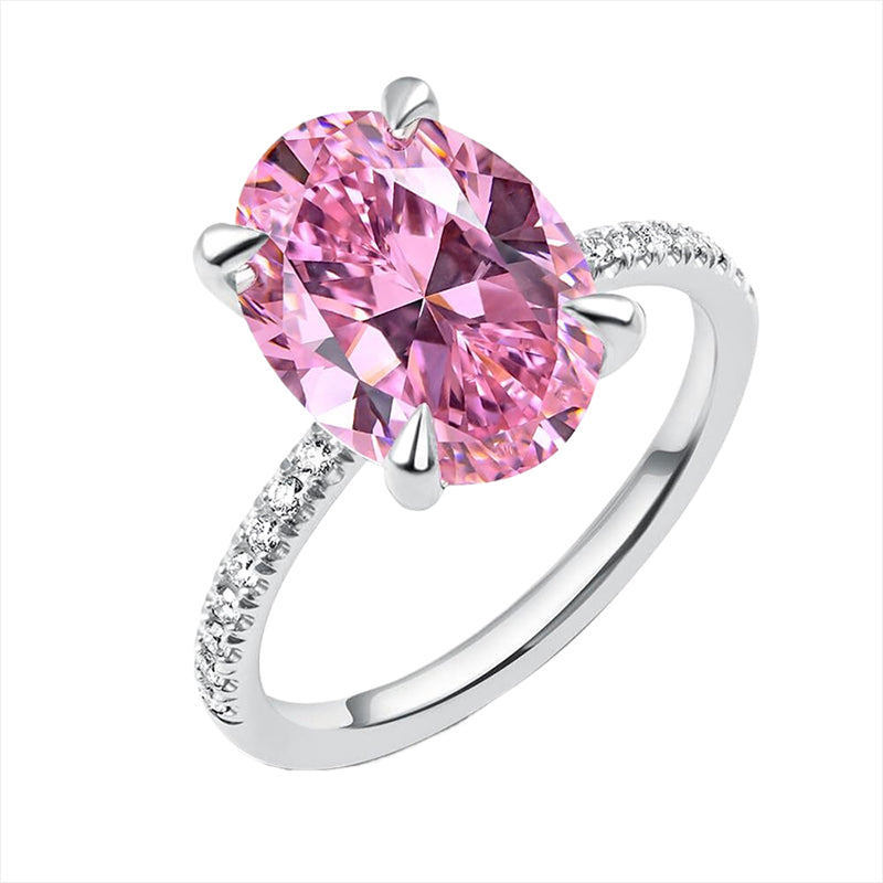 3.5Ct Pink Oval Sona Diamond White Gold Half-Halo Engagement Ring