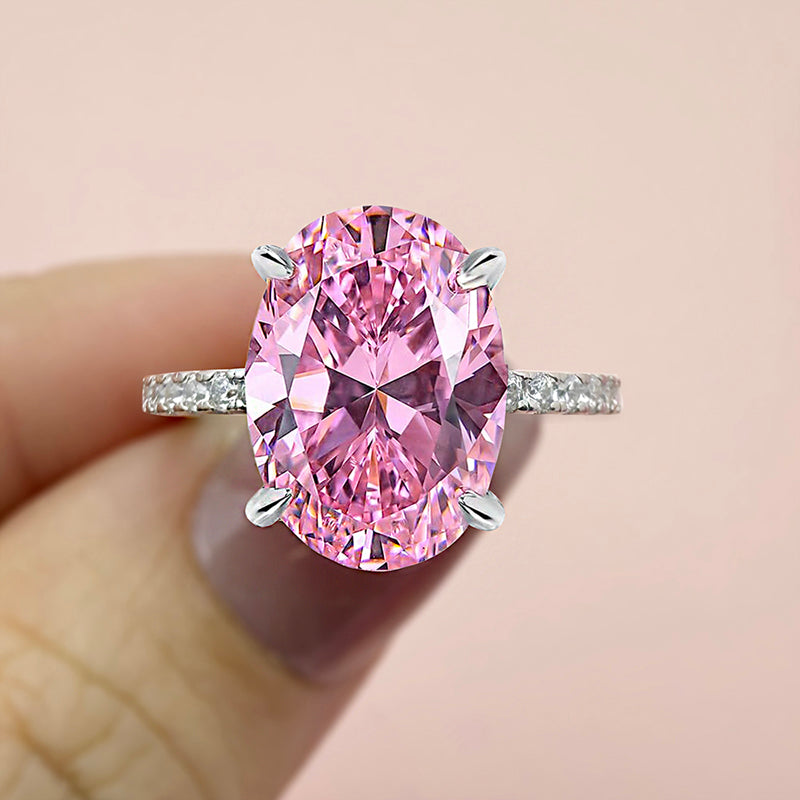 3.5Ct Pink Oval Sona Diamond White Gold Half-Halo Engagement Ring
