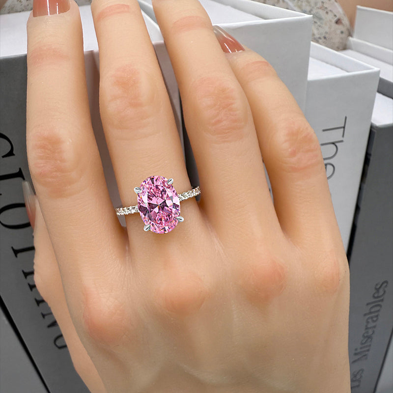 3.5Ct Pink Oval Sona Diamond White Gold Half-Halo Engagement Ring