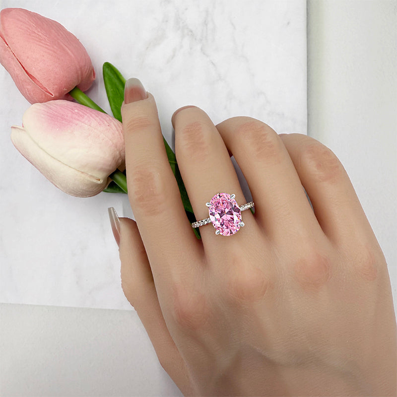 3.5Ct Pink Oval Sona Diamond White Gold Half-Halo Engagement Ring