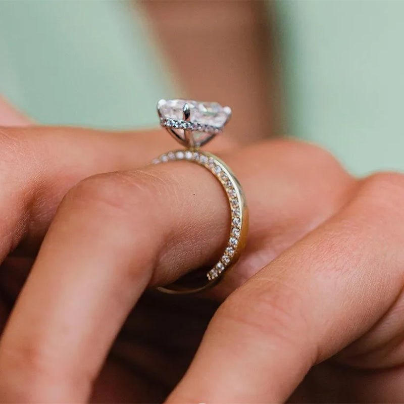 4.0ct Gold Pear Cut Simulated Diamond Ring with Half Eternity Band