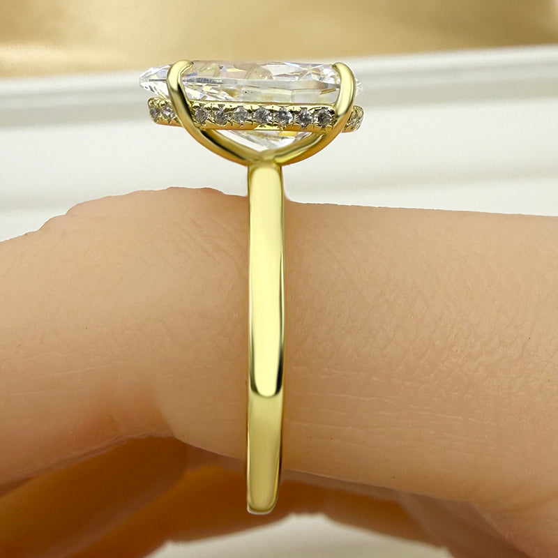 4.0ct Gold Pear Cut Simulated Diamond Ring with Half Eternity Band