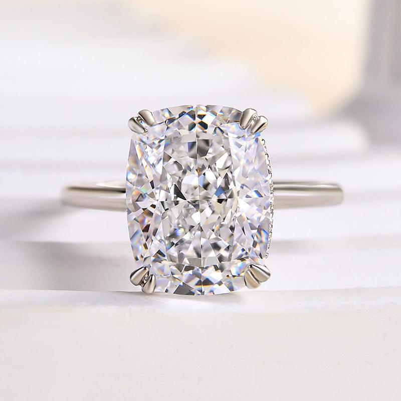 7.0ct White Gold Cushion Simulated Diamond Ring with Double Prongs