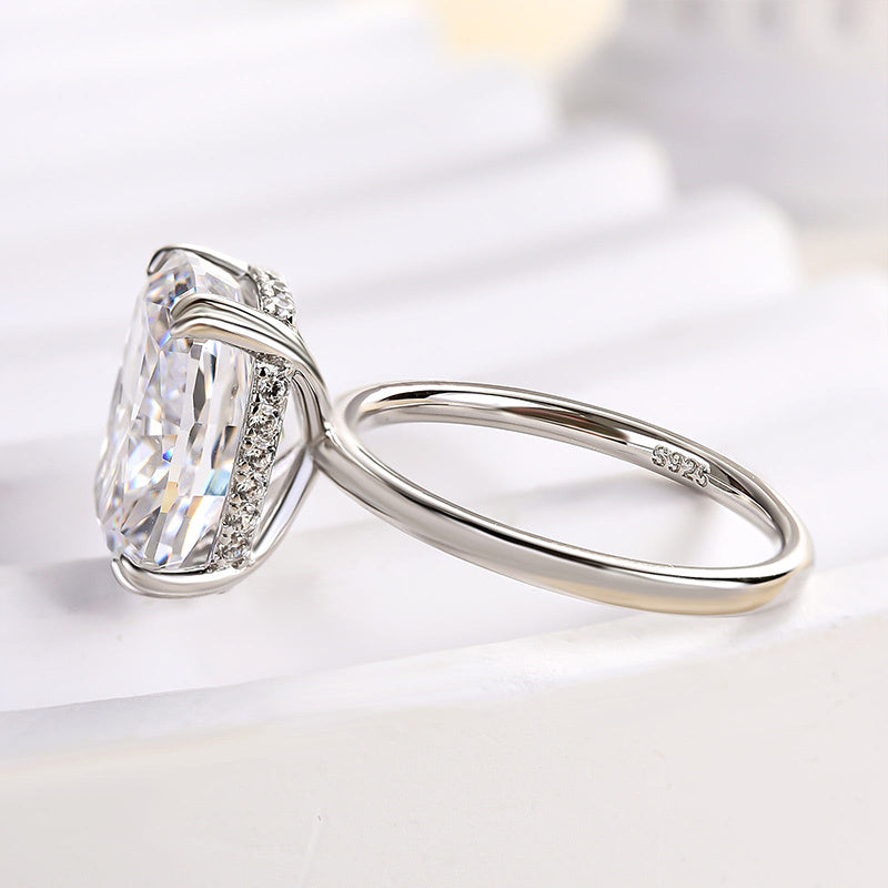7.0ct White Gold Cushion Simulated Diamond Ring with Double Prongs