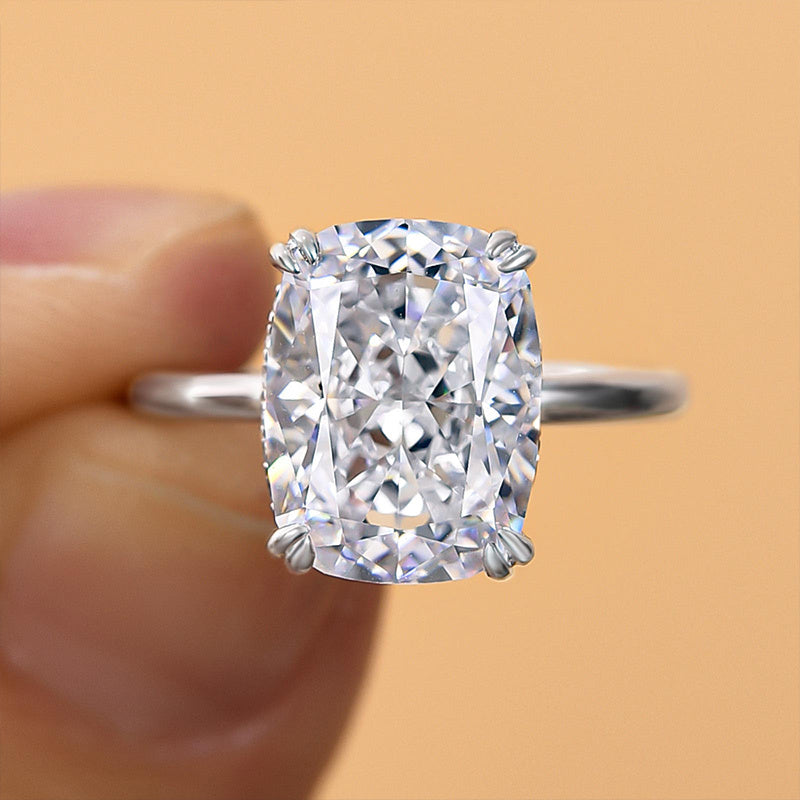 7.0ct White Gold Cushion Simulated Diamond Ring with Double Prongs