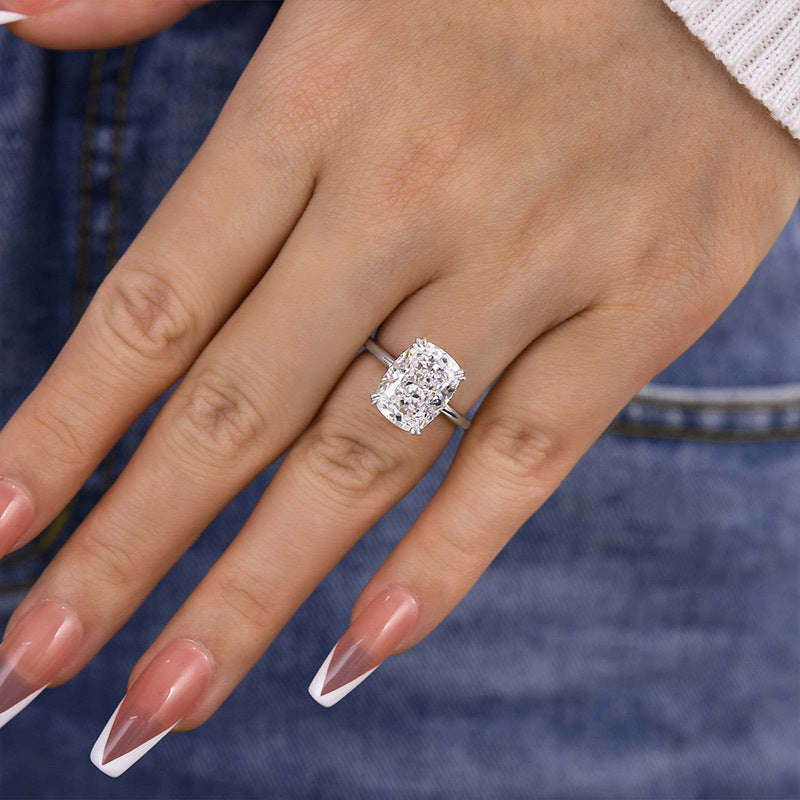 7.0ct White Gold Cushion Simulated Diamond Ring with Double Prongs